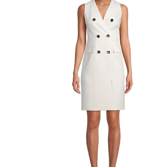 ANNE Klein Double breasted sleeveless fitted dress size 16 Ivory NWT - Picture 2 of 7
